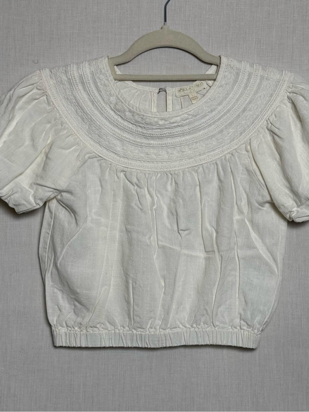 Chelsea & Violet Girls M 10/12 White Linen Blend Puff Sleeve Lace Blouse Top